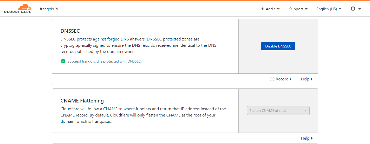 Opsi Fitur “DNSSEC” dan “CNAME Flattening” di Cloudflare