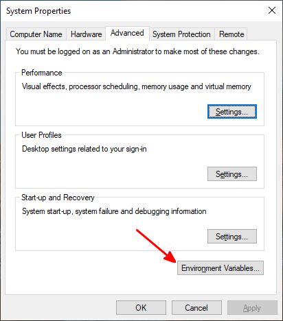 Dialog ‘System Properties’ di Windows 10