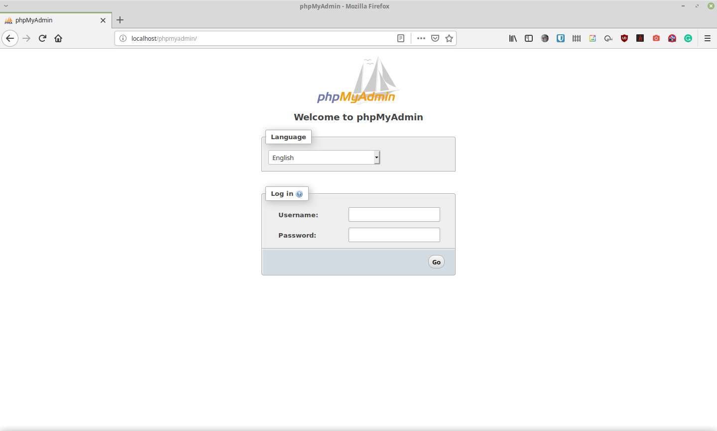 Ketika phpMyAdmin berhasil di buka dengan Web Browser