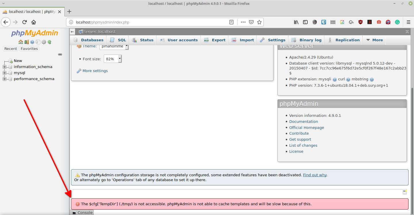 Error Cache pada phpMyAdmin