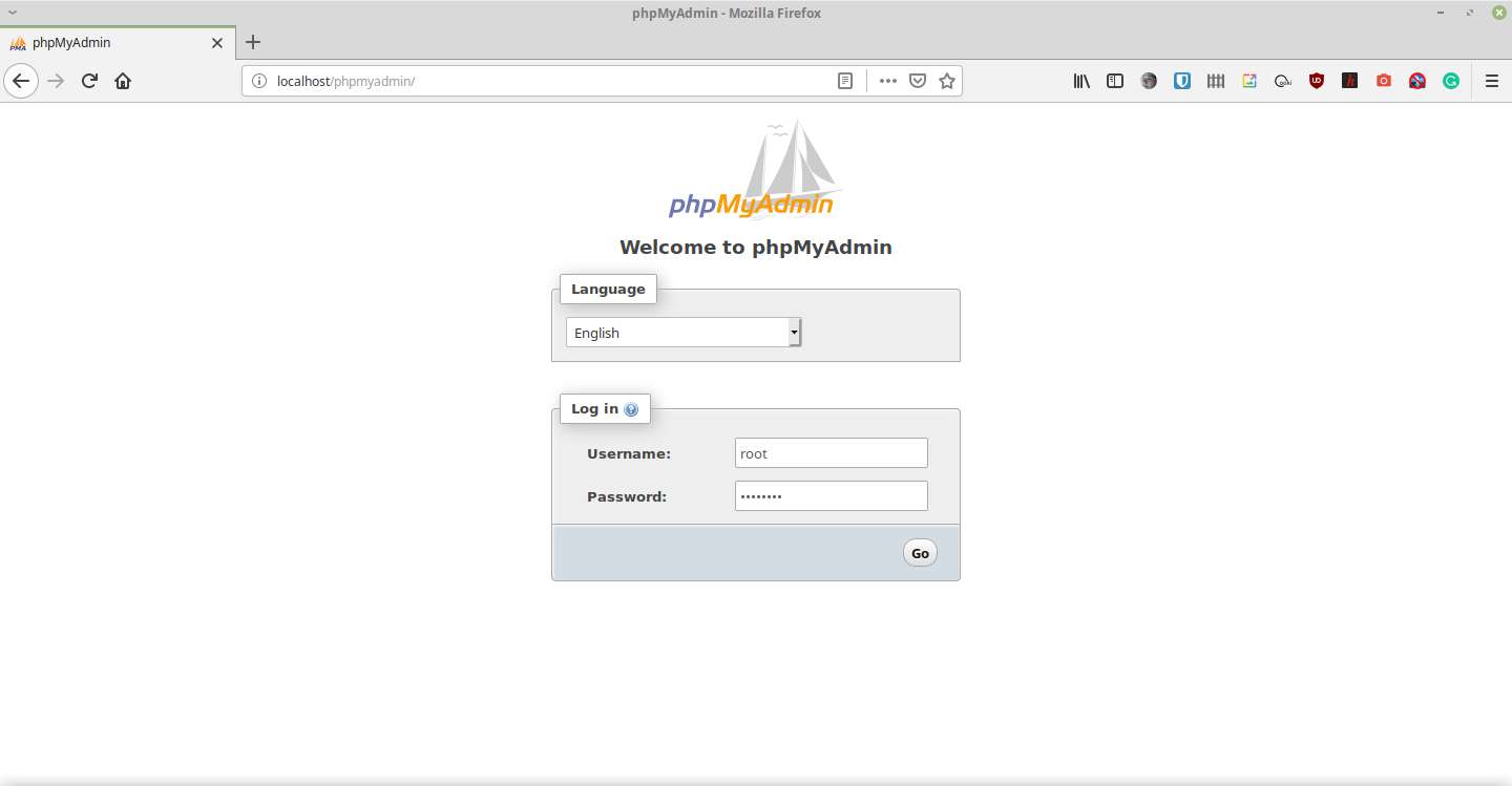 Login phpMyAdmin dengan menggunakan akun ‘root’.
