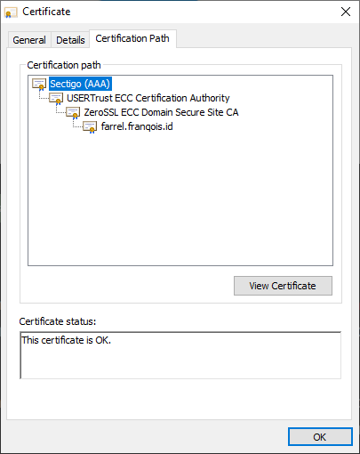 Rantai Sertifikat TLS dari ZeroSSL di Windows 10 (sebelum Chromium/Chrome 105)