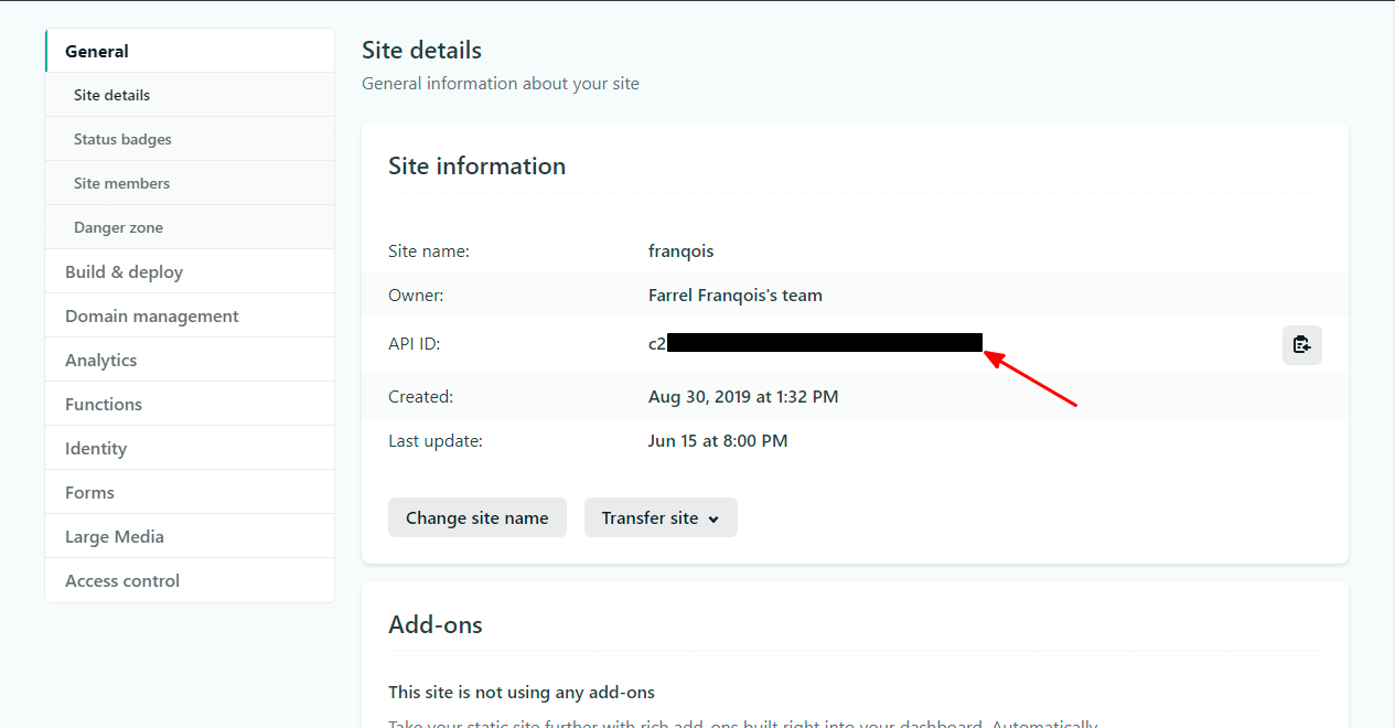 “Site ID” di Netlify