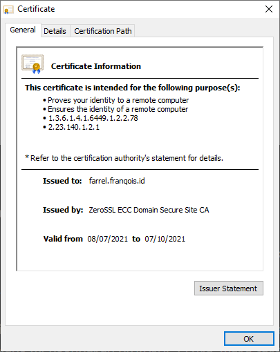 “Issued to” pada Sertifikat TLS saya