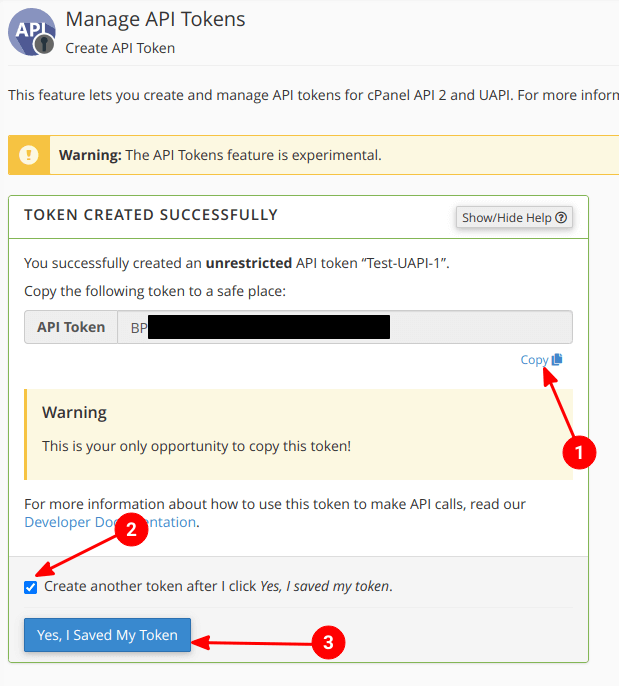 Setelah sukses membuat “API Token” di cPanel