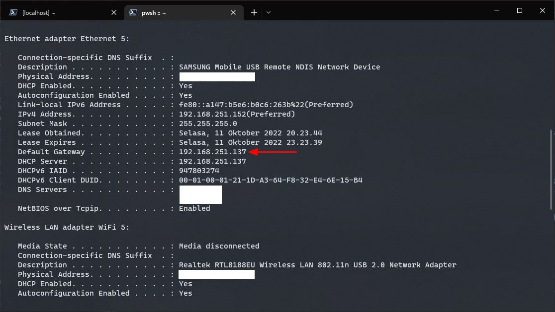 Melihat Default Gateway melalui ipconfig