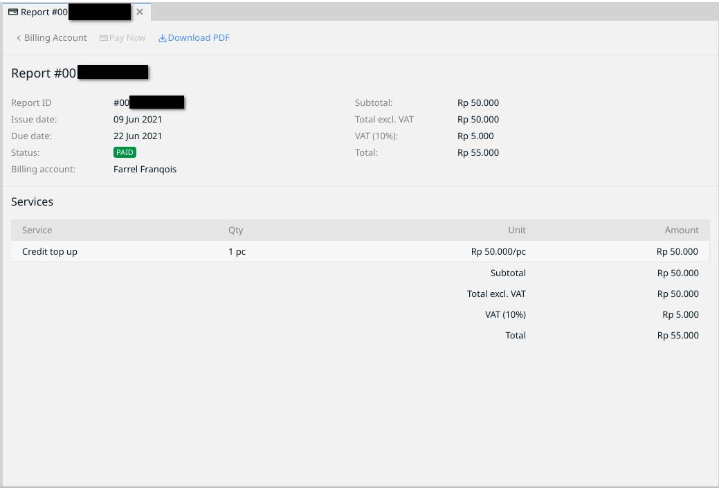 Bukti Pembayaran Isi Ulang di IDCloudHost