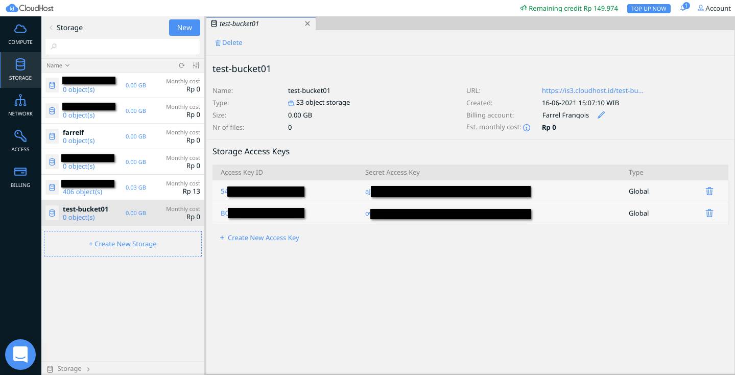 Informasi mengenai Bucket S3 yang dipilih