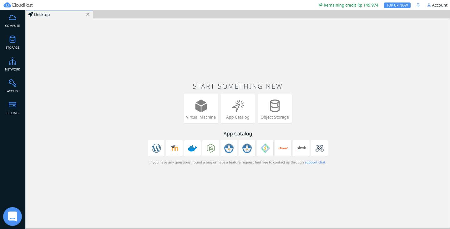 Penampilan Konsol IDCloudHost setelah Login